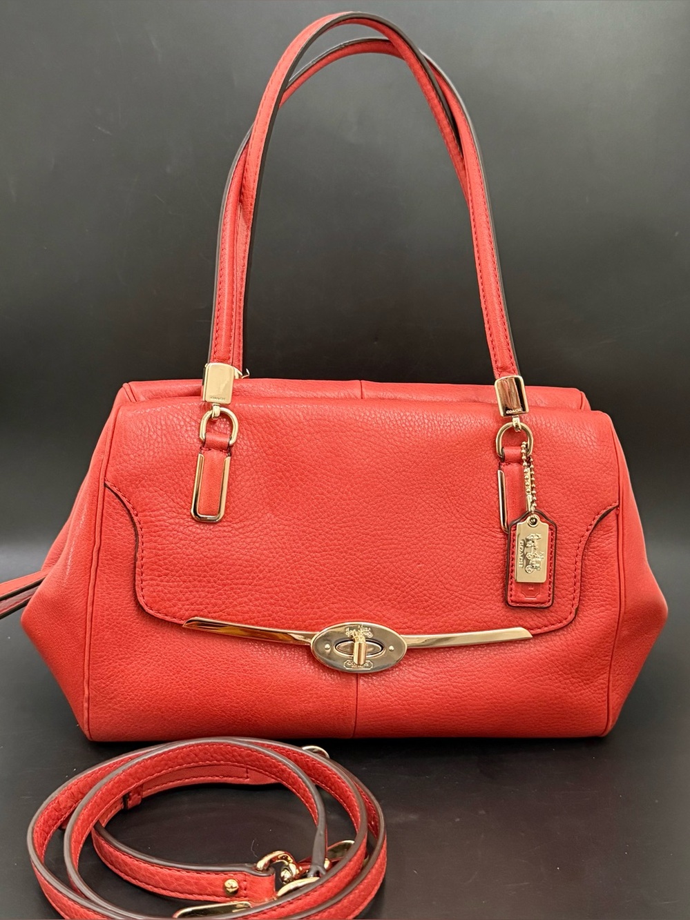 COACH 25169 Madison Madeline Orange Pebbled Leather East/West Satchel Crossbody